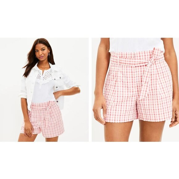 LOFT Pants - Loft NWT Women's Paperbag Shorts in Gingham Pink and White Plaid Size XL